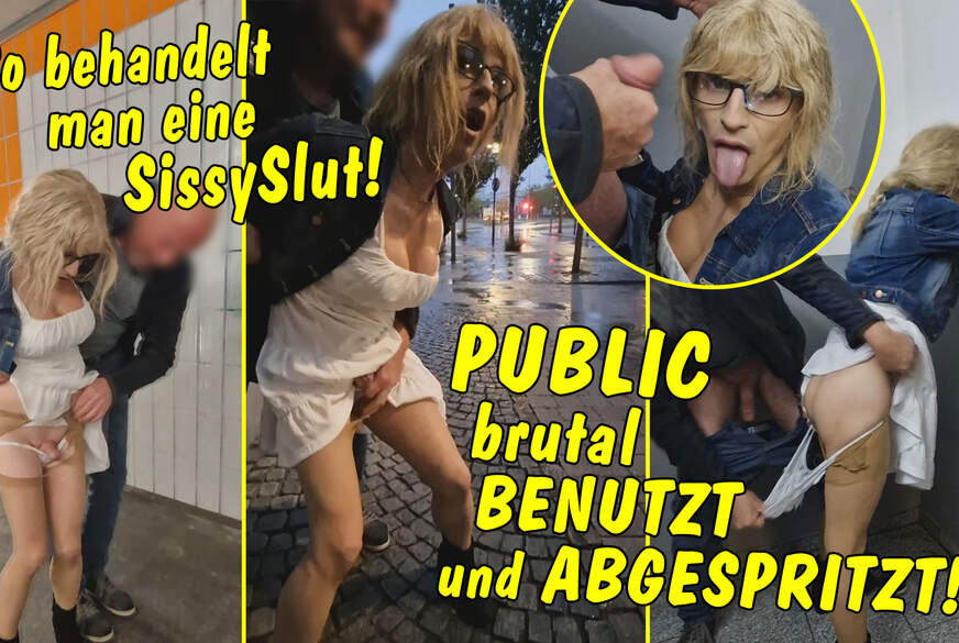 Sissybenutzung mit TV-Helena-Kimberly! Öffentlich in der Stadt abgespritzt